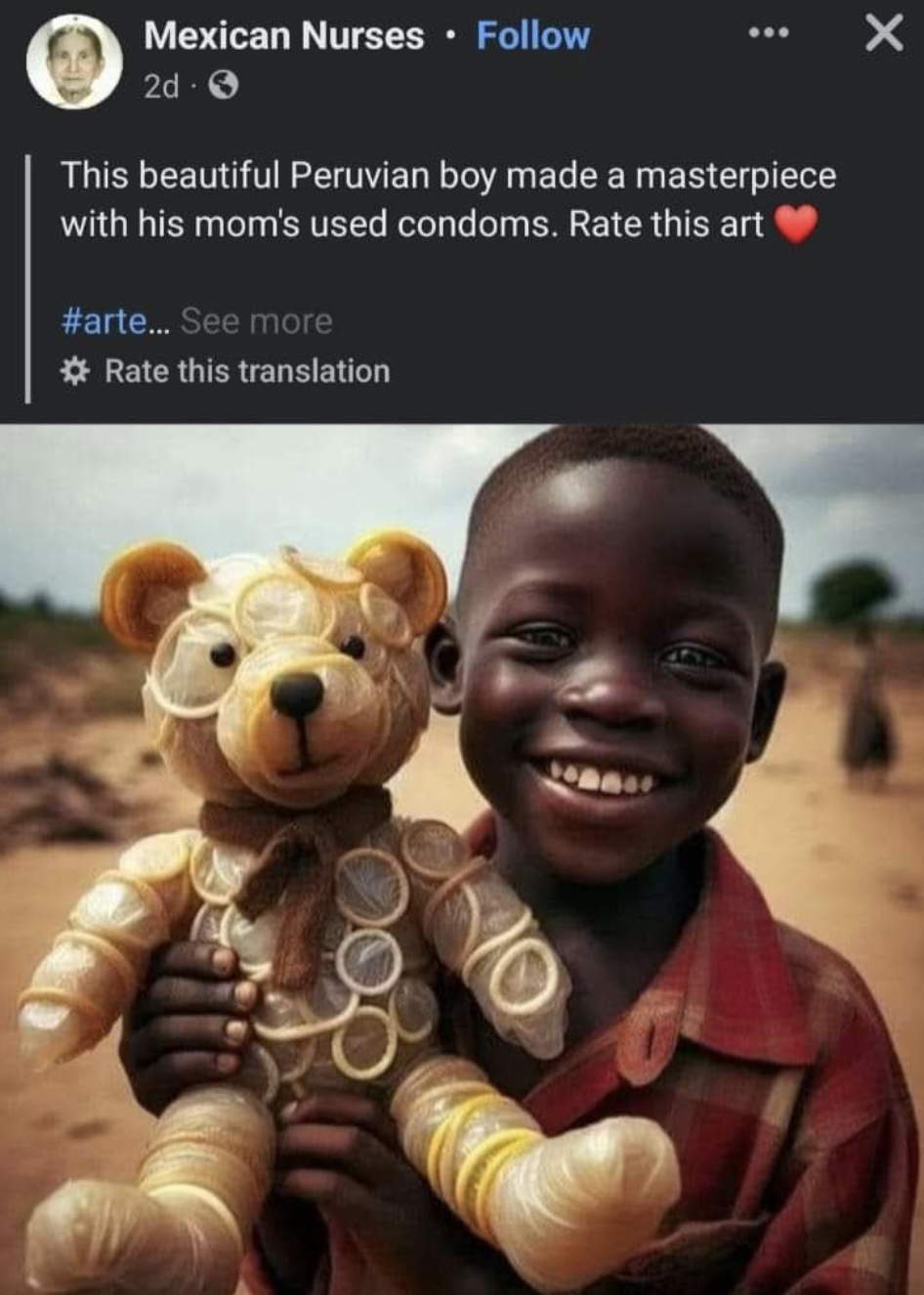 Child - Mexican Nurses 2d. This beautiful Peruvian boy made a masterpiece with his mom's used condoms. Rate this art ... See more Rate this translation